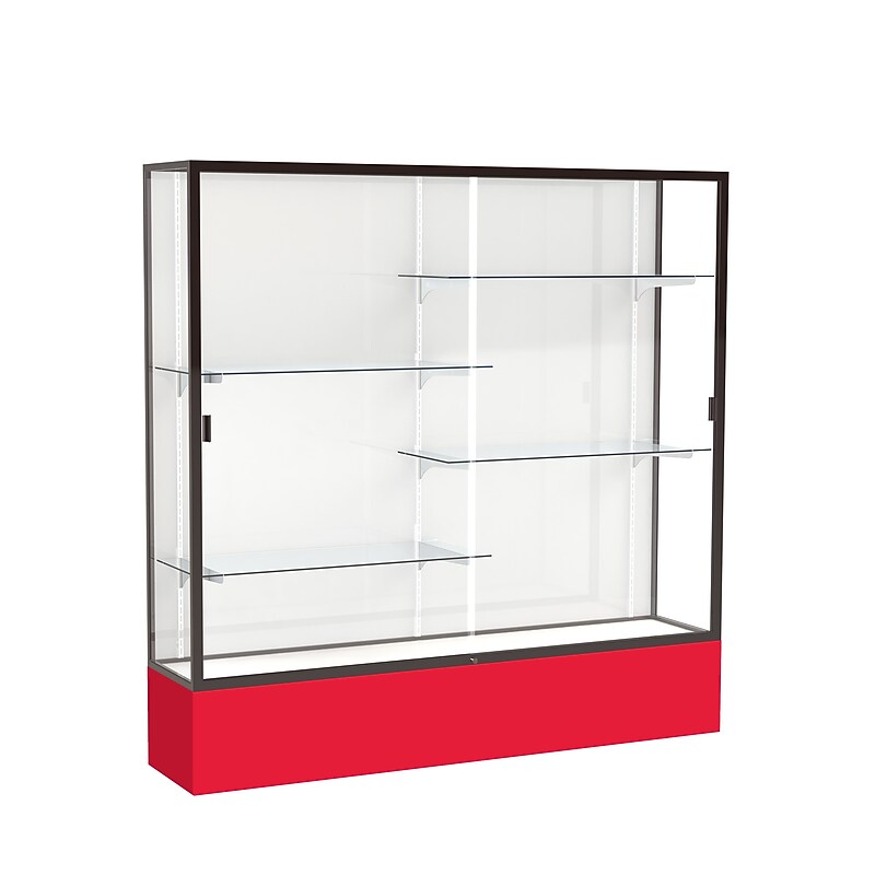 Ghent Spirit 72"W x 72"H x 16"D Floor Case, White Back, Dk. Bronze Finish, Red Base image 1