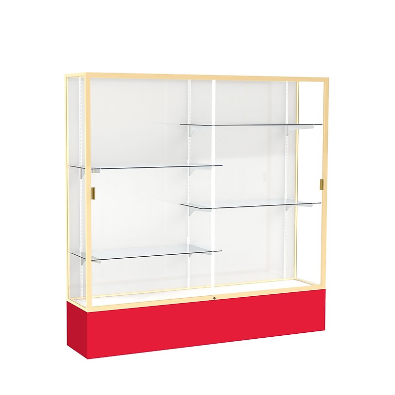 Ghent Spirit 72"W x 72"H x 16"D Floor Case, White Back, Champagne Finish, Red Base image 1
