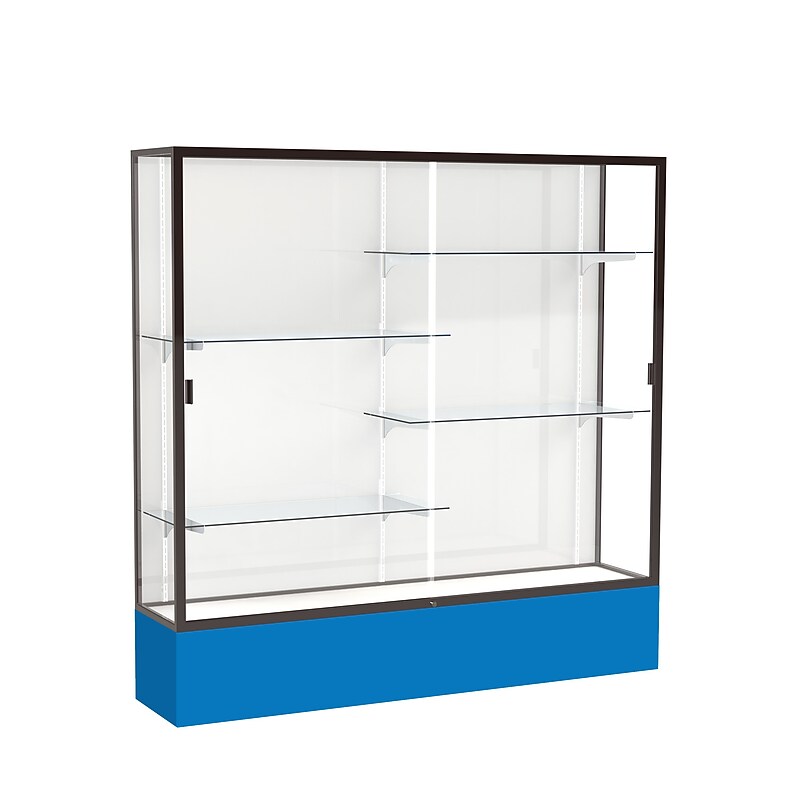 Ghent Spirit 72"W x 72"H x 16"D Floor Case, White Back, Dk. Bronze Finish, Royal Blue Base image 1