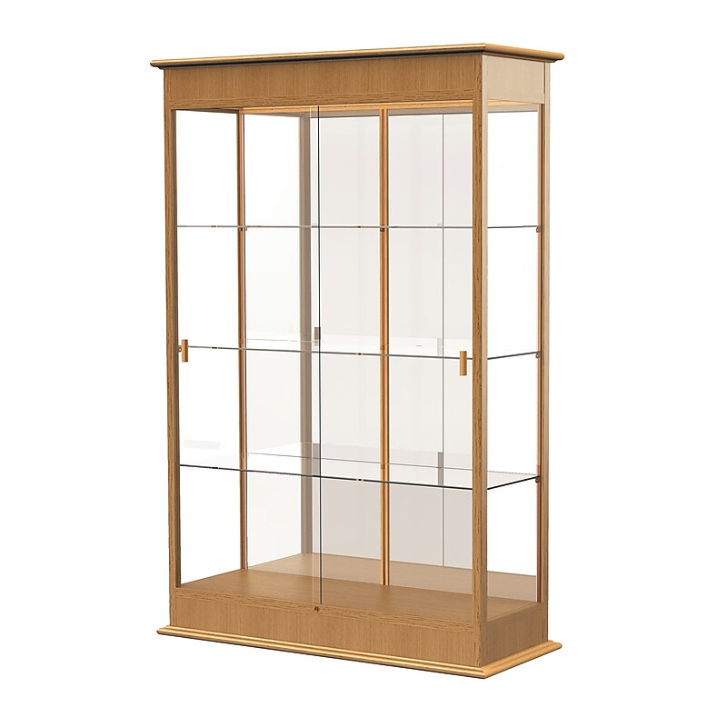 Ghent Varsity 48"W x 77"H x 18"D Lighted Floor Case, Sliding Doors, Mirror Back, Autumn Oak Finish image 1