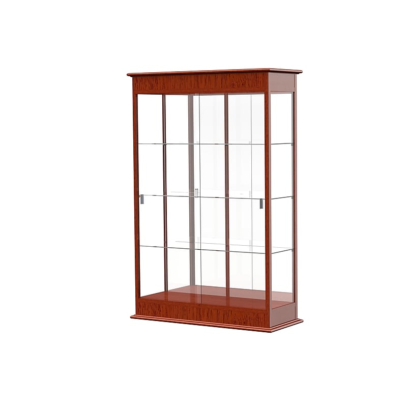 Ghent Varsity 48"W x 77"H x 18"D Lighted Floor Case, Sliding Doors, Mirror Back, Cherry Oak Finish image 1