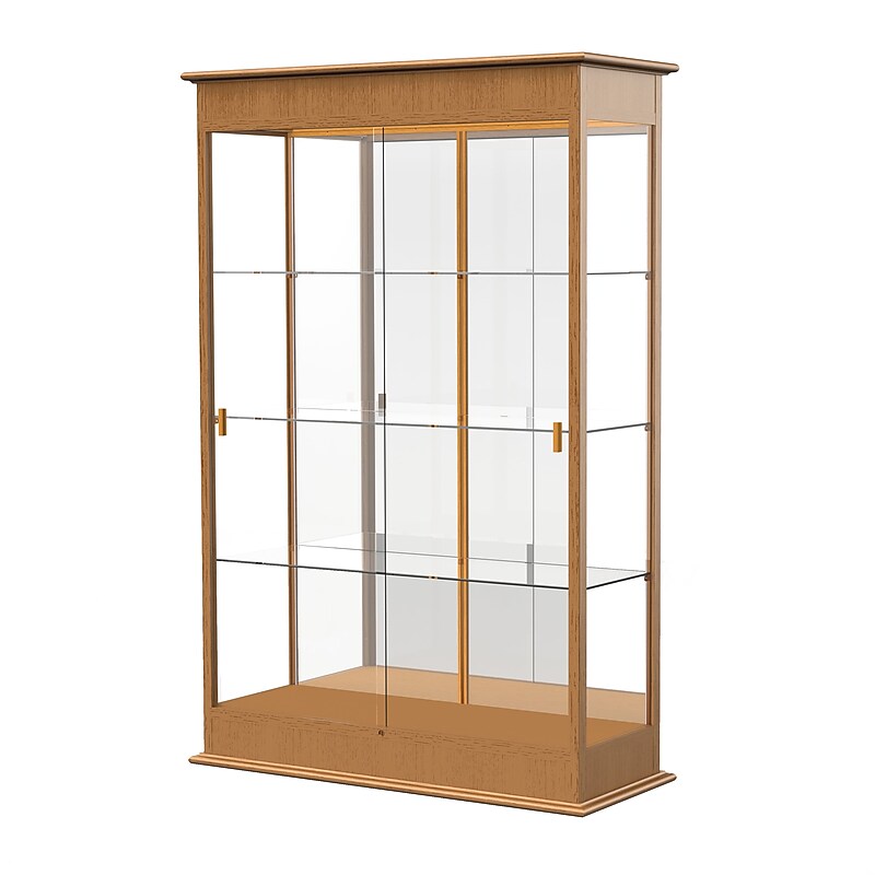 Ghent Varsity 48"W x 77"H x 18"D Lighted Floor Case, Sliding Doors, Mirror Back, Carmel Oak Finish image 1