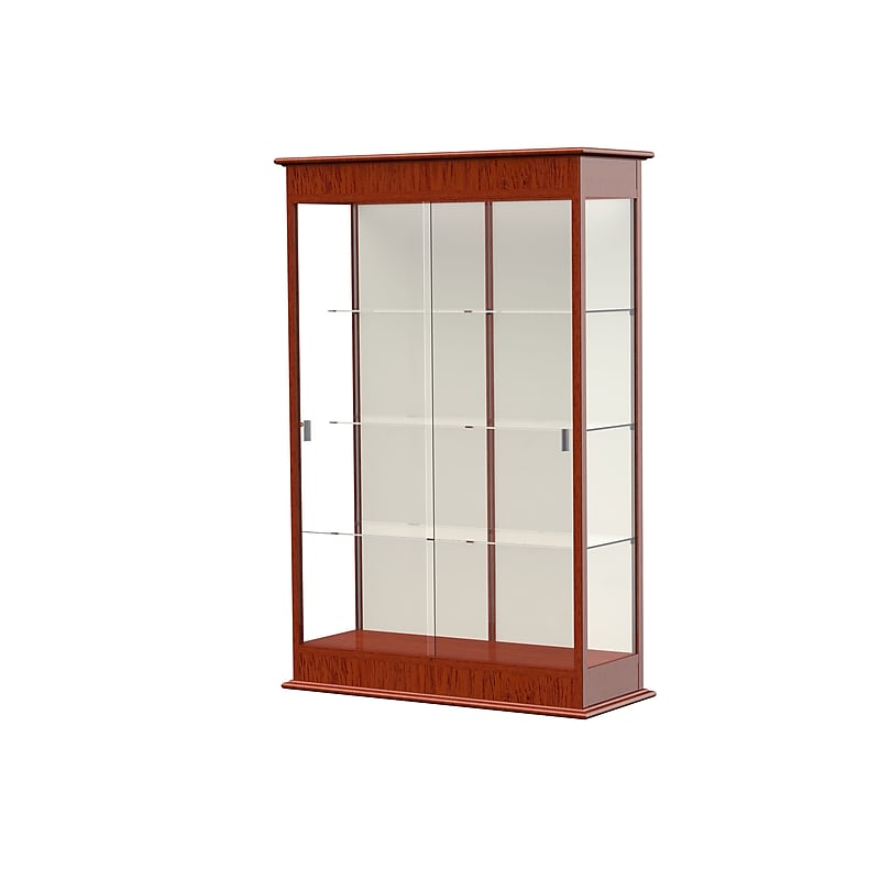 Ghent Varsity 48"W x 77"H x 18"D Lighted Floor Case, Sliding Doors, Plaque Back, Cherry Oak Finish image 1