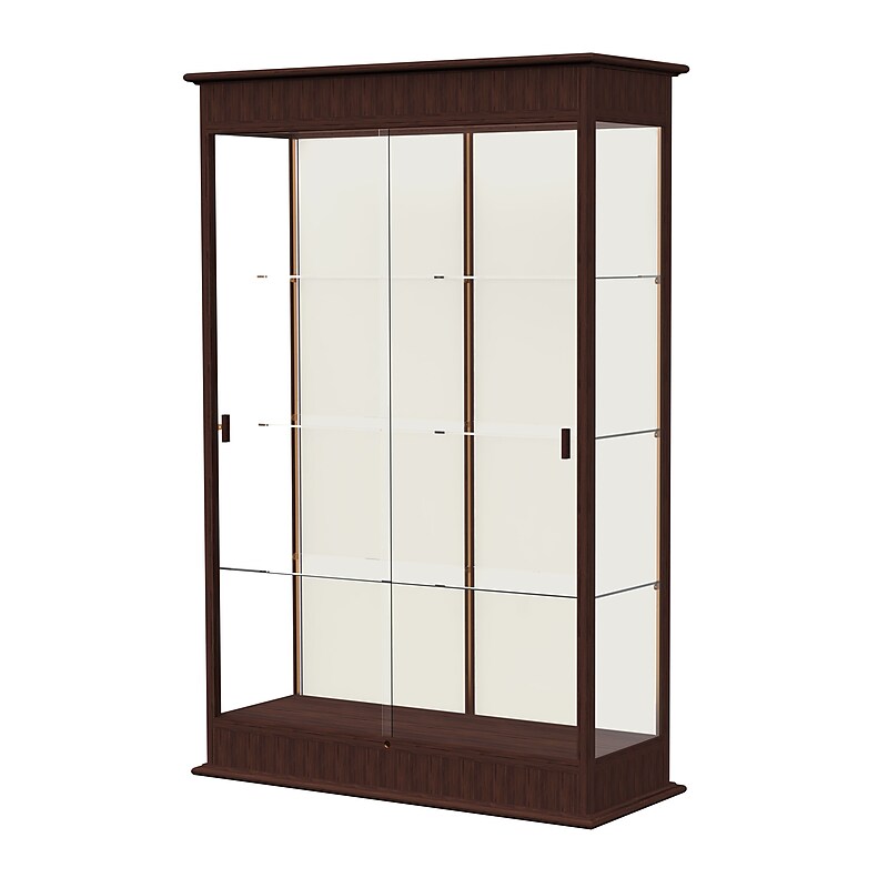 Ghent Varsity 48"W x 77"H x 18"D Lighted Floor Case, Sliding Doors, Plaque Back, Espresso Finish image 1