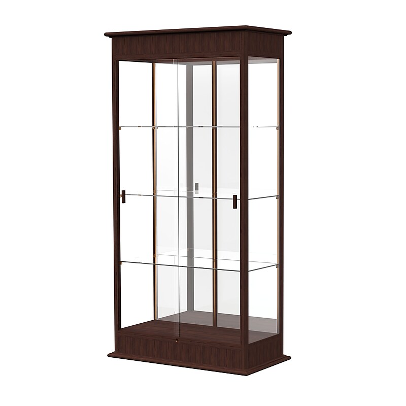 Ghent Varsity 36"W x 77"H x 18"D Lighted Floor Case, Sliding Doors, Mirror Back, Espresso Finish image 1