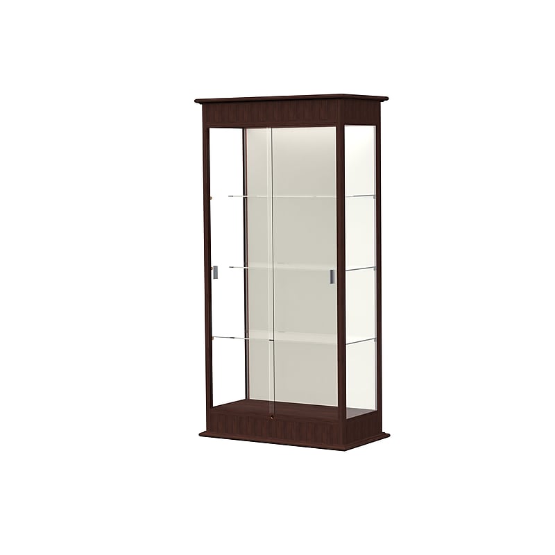 Ghent Varsity 36"W x 77"H x 18"D Lighted Floor Case, Sliding Doors, Plaque Back, Espresso Finish image 1