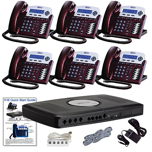 X16 Office Telephone System with (6) Red Mahogany Phones (XB1606RM) at