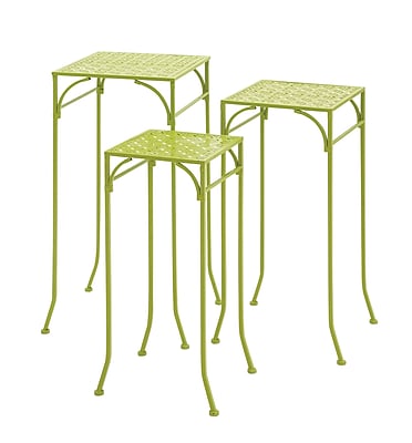 Woodland Imports 3 Piece Metal Plant Stand Set; Light Green