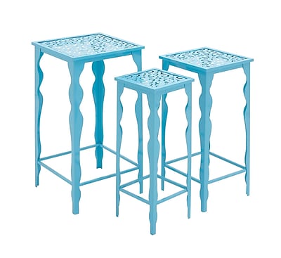 Woodland Imports 3 Piece The Metal Plant Stand Set; Blue