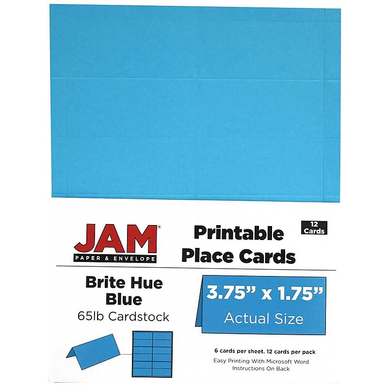 JAM Paper® Printable Place Cards, 3 3/4 x 1 3/4, Blue Placecards, 12/Pack (225928560) image 1