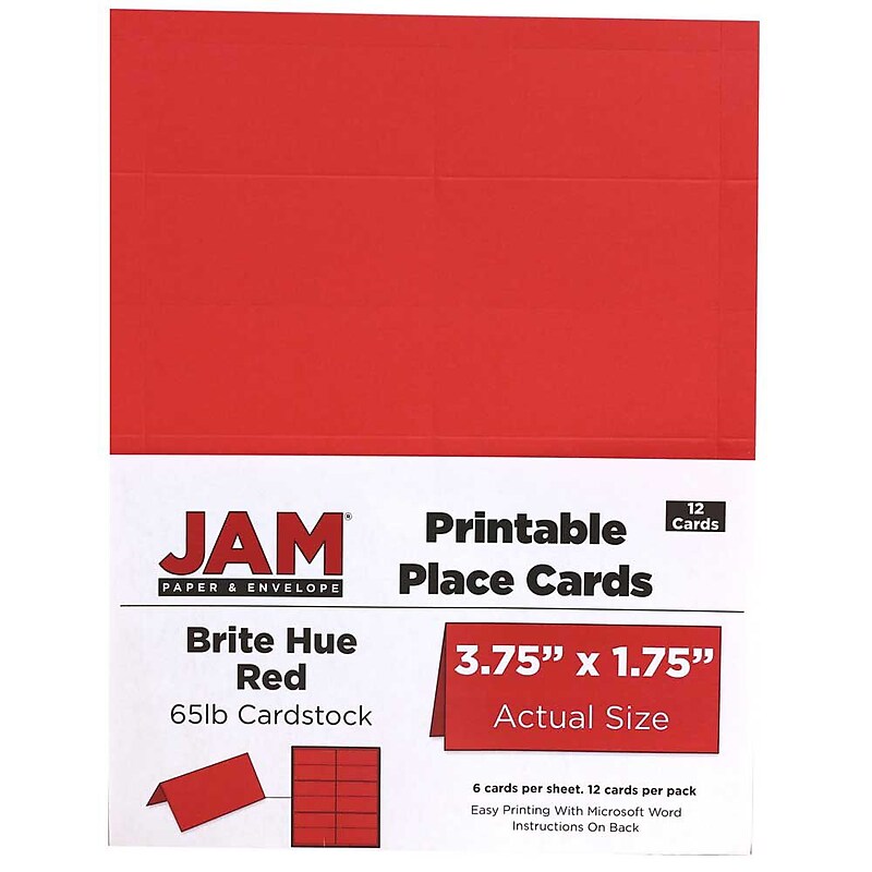JAM Paper® Printable Place Cards, 3 3/4 x 1 3/4, Red Placecards, 12/Pack (225928562) image 1