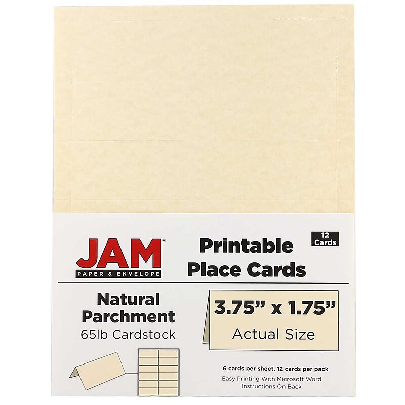 JAM Paper® Printable Place Cards, 3 3/4 x 1 3/4, Natural Parchment Placecards, 12/Pack (225928563) image 1