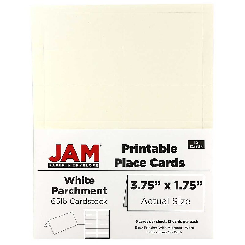 JAM Paper® Printable Place Cards, 3 3/4 x 1 3/4, White Parchment Placecards, 12/Pack (225928565) image 1