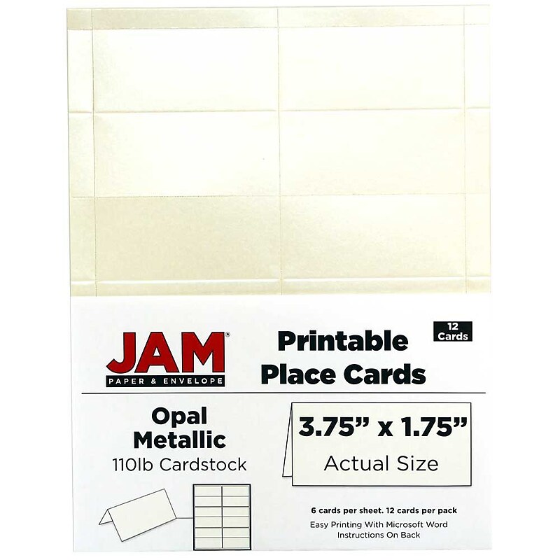 JAM Paper® Printable Place Cards, 3 3/4 x 1 3/4, Stardream Metallic Opal Placecards, 12/Pack (225928572) image 1