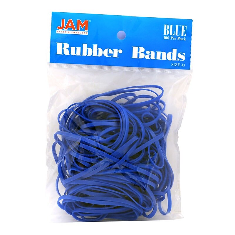 JAM Paper Colored Multi-Purpose #33 Rubber Bands, 3.5" x 0.125", Non-Latex, Blue, 100/Pack (333RBBU) image 1