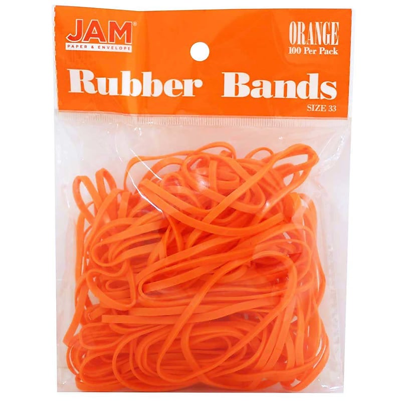 JAM Paper Colored Multi-Purpose #33 Rubber Bands, 3.5" x 0.125", Non-Latex, Orange, 100/Pack (333RBOR) image 1