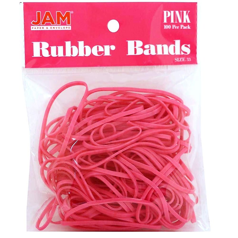 JAM Paper Colored Multi-Purpose #33 Rubber Bands, 3.5" x 0.125", Non-Latex, Pink, 100/Pack (333RBPI) image 1