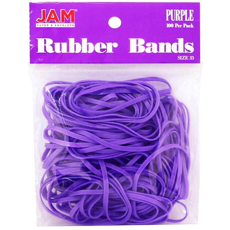 JAM Paper Colored Multi-Purpose #33 Rubber Bands, 3.5" x 0.125", Non-Latex, Purple, 100/Pack (333RBPU) image 1