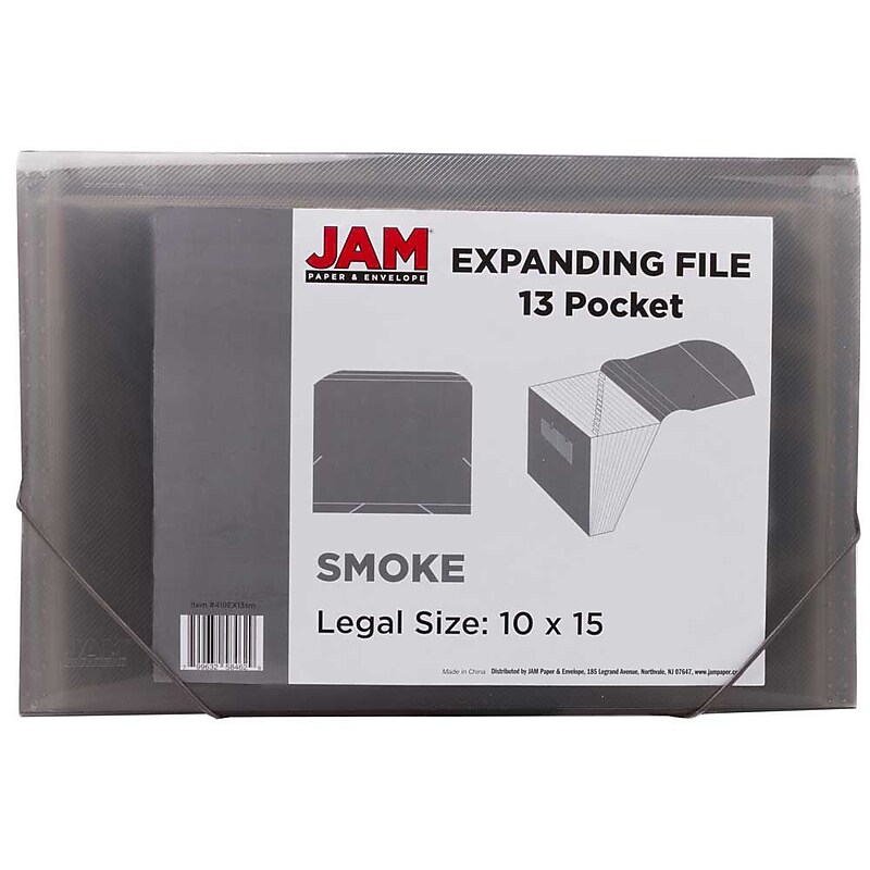 JAM Paper Plastic Accordion File, 13 Pockets, Letter Size, Smoke Gray (418EX13SM) image 1