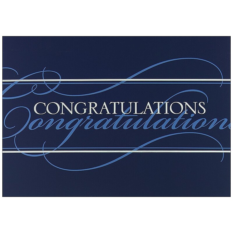 JAM Paper® Blank Congratulations Cards Set, White & Blue Script, 25/Pack (526BG421WB) image 1