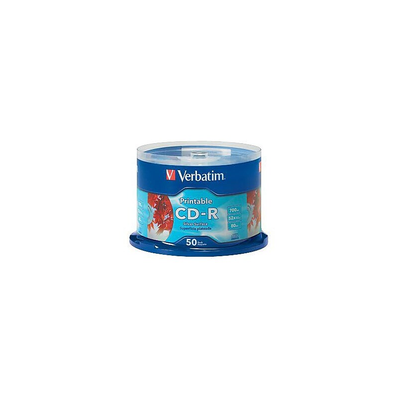 Verbatim CD-R 700MB 52X Silver Inkjet Printable - 50pk Spindle image 1