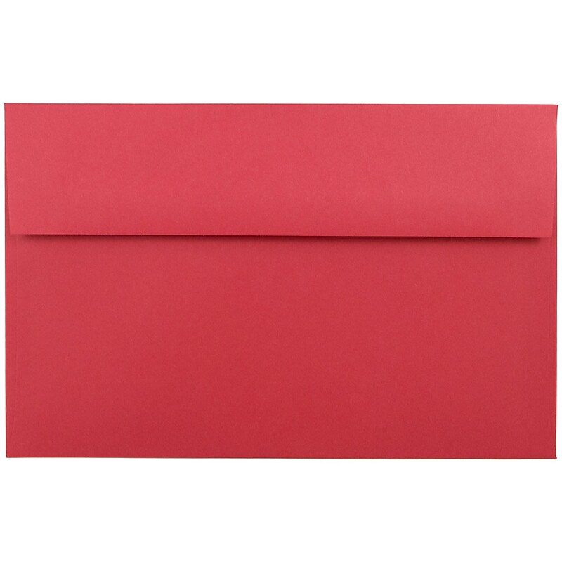JAM Paper A10 Colored Invitation Envelopes, 6" x 9 1/2", Red Recycled, 50/Pack (96078I) image 1