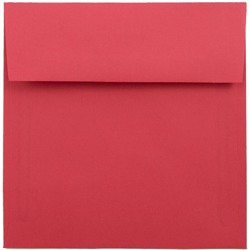 JAM Paper 6 x 6 Square Colored Invitation Envelopes, Red Recycled, 50/Pack (2792270I) image 1