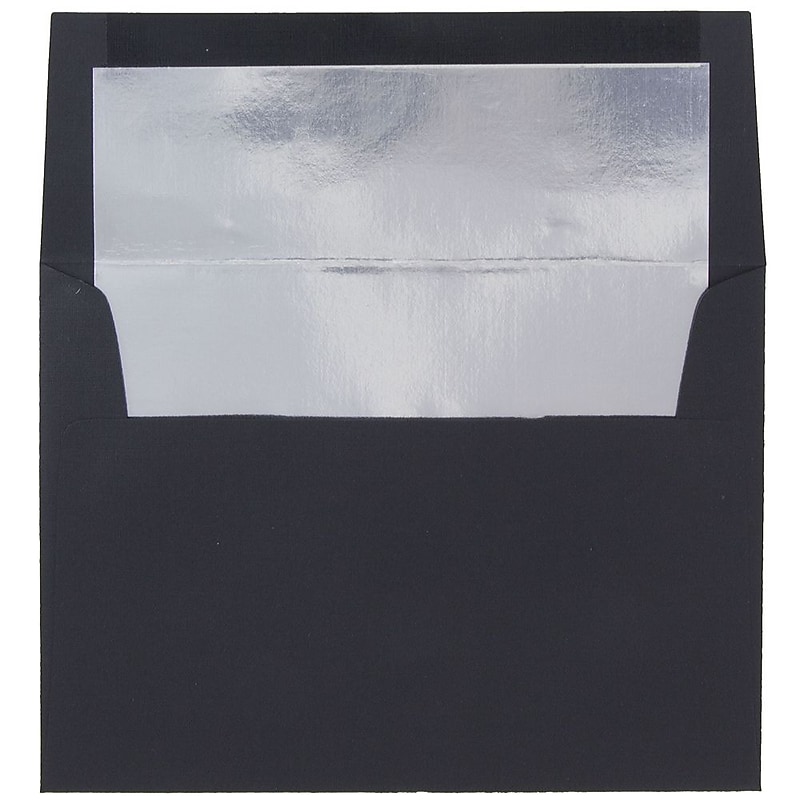 JAM Paper A7 Foil Lined Invitation Envelopes, 5.25 x 7.25, Black Linen with Silver Foil, Bulk 250/Box (3243688H) image 1