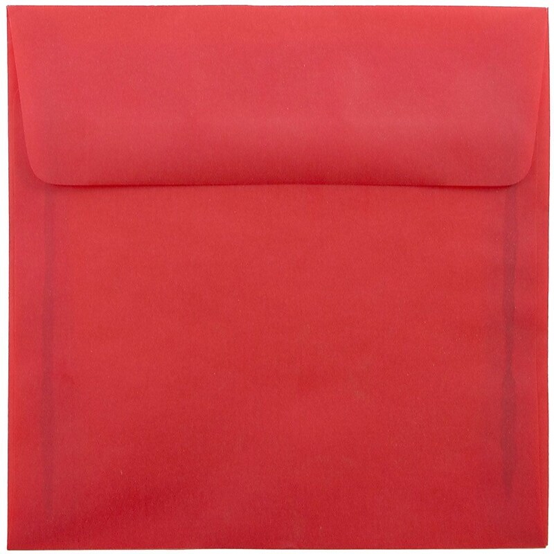 JAM Paper 6.5 x 6.5 Square Translucent Vellum Invitation Envelopes, Primary Red, 25/Pack (1592122) image 1