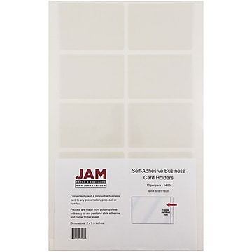 JAM Paper® Self-Adhesive Business Card Holders, 2 x 3 1/2, Clear, 10 Label Pockets/Pack (6187815065)