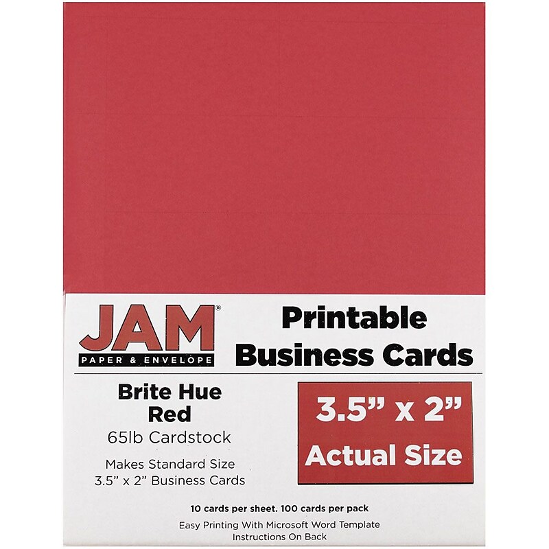 JAM Paper® Printable Business Cards, 3 1/2 x 2, Red, 100/Pack (22128334) image 1