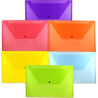 JAM Paper Plastic Envelopes with Snap Closure, Legal Booklet, 9.75 x 14.5, Assorted Colors, 6/Pack (219S0ASSRTD)