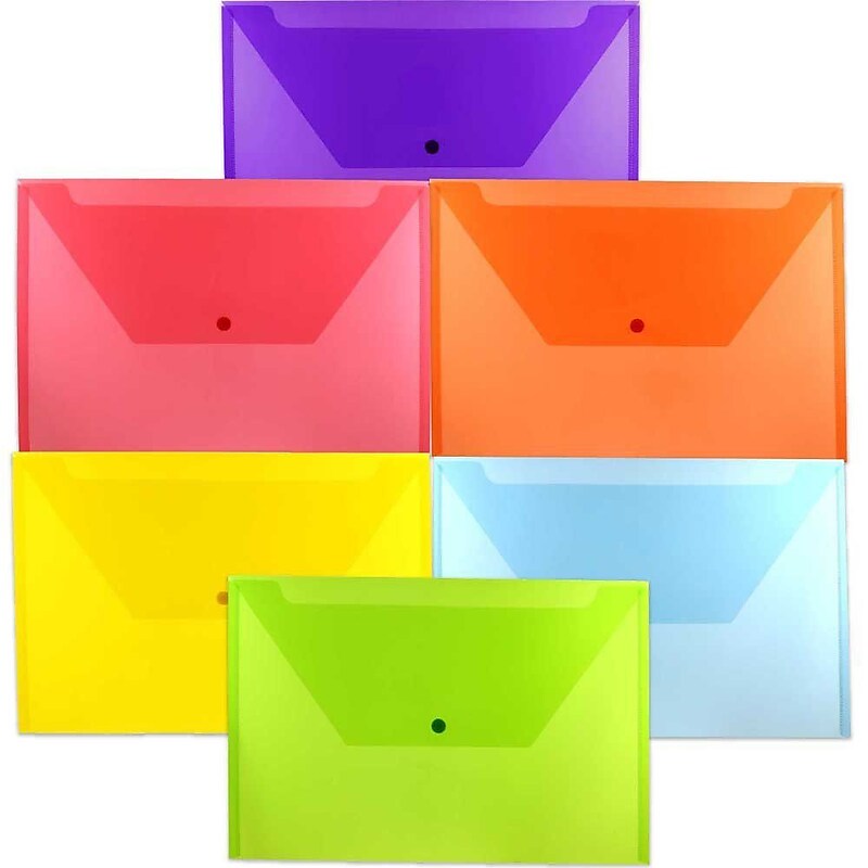 JAM Paper Plastic Envelopes with Snap Closure, Legal Booklet, 9.75 x 14.5, Assorted Colors, 6/Pack (219S0ASSRTD) image 1