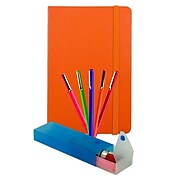 JAM Paper® Artist Writer Pack, Orange, 5 Fine Point Pen Markers, 1 Pen Case & 1 Journal, 7 Items Total (7655OASSRT)