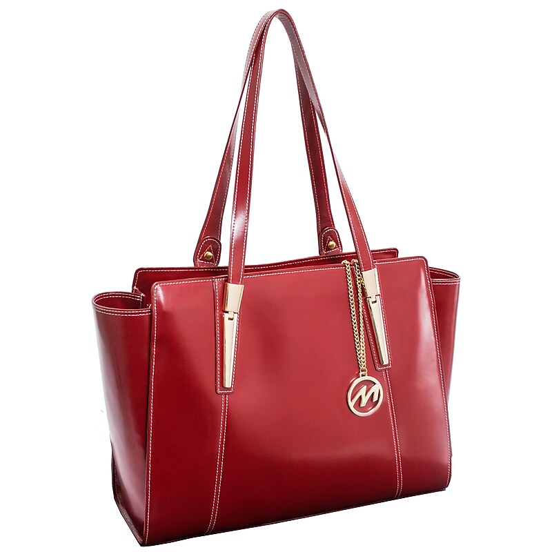 McKlein Aldora Ladies' Tote with Tablet Pocket, Top Grain Cowhide Leather, Red (97506) image 1