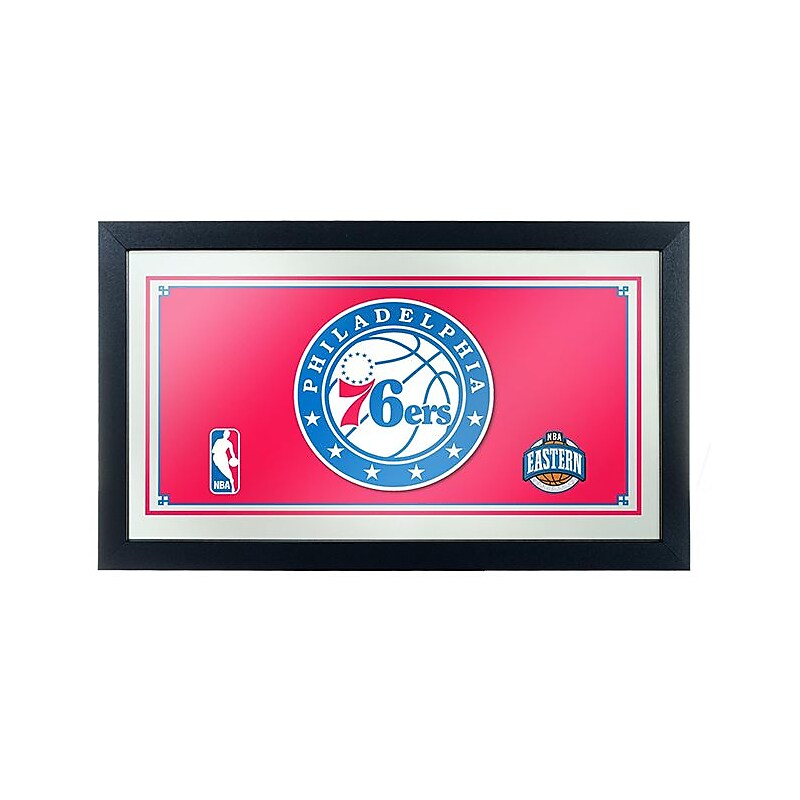 Trademark Global® 15" x 27" Black Wood Framed Mirror, Philadelphia 76ers NBA image 1