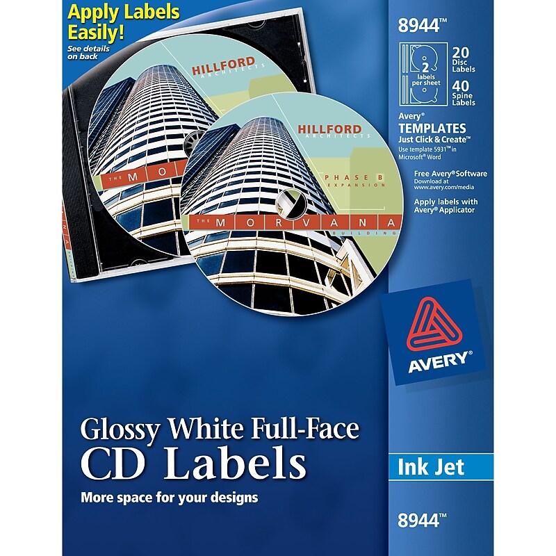 Avery Media Label, Glossy White, 20/Pack (8944) image 1