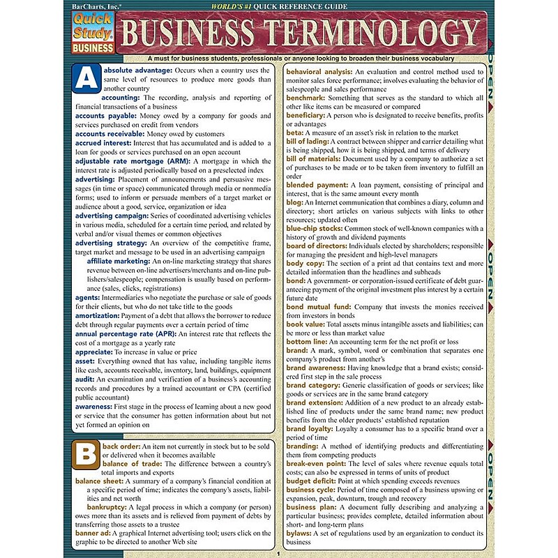 BarCharts, Inc. QuickStudy® Business & Investment Terminology Reference Set (9781423231431) image 1