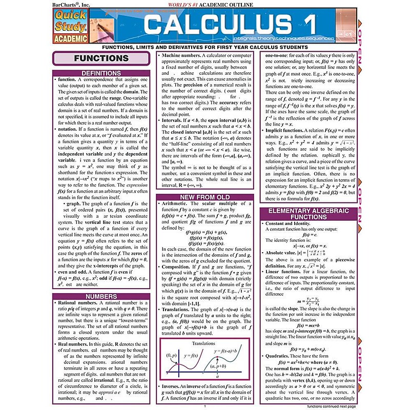 BarCharts, Inc. QuickStudy® Calculus Reference Set (9781423230274) image 1