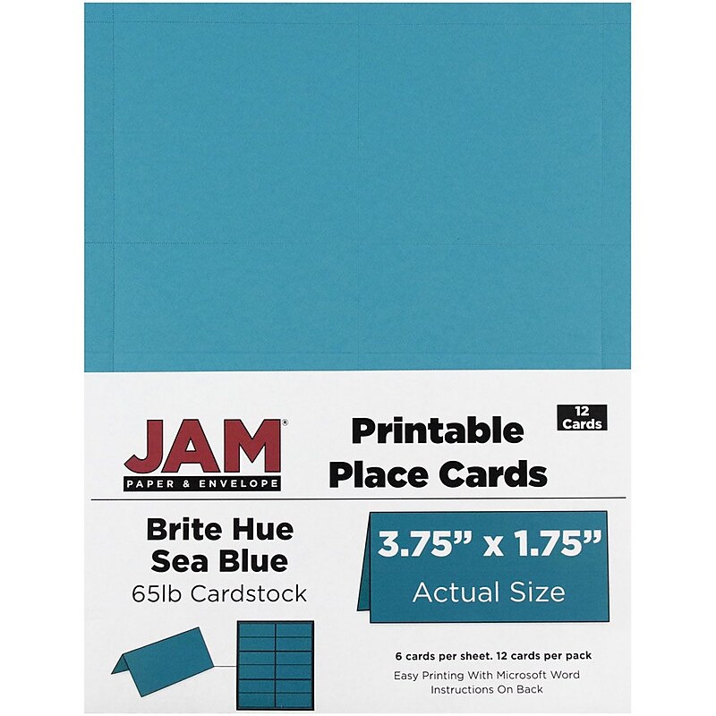 JAM Paper® Printable Place Cards, 3 3/4 x 1 3/4, Sea Blue Placecards, 12/Pack (225928557) image 1
