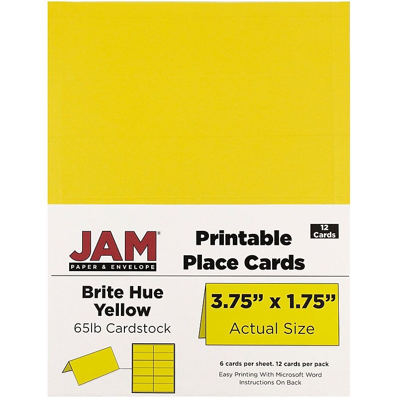 JAM Paper® Printable Place Cards, 3 3/4 x 1 3/4, Yellow Placecards, 12/Pack (225928558) image 1