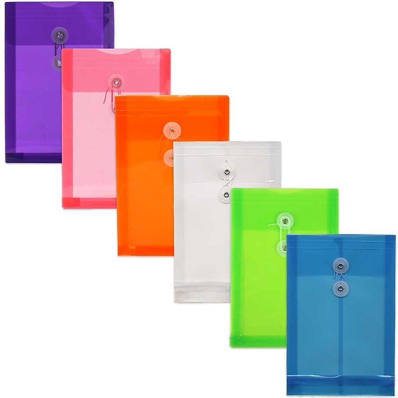 JAM Paper Standard Plastic Filing Envelope with Button & String Closure, Assorted Colors, 6/Pack (472B1ASSRTD) image 1