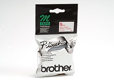 Brother MK222 Non-Laminated Label Tape, 9mm, Red on White