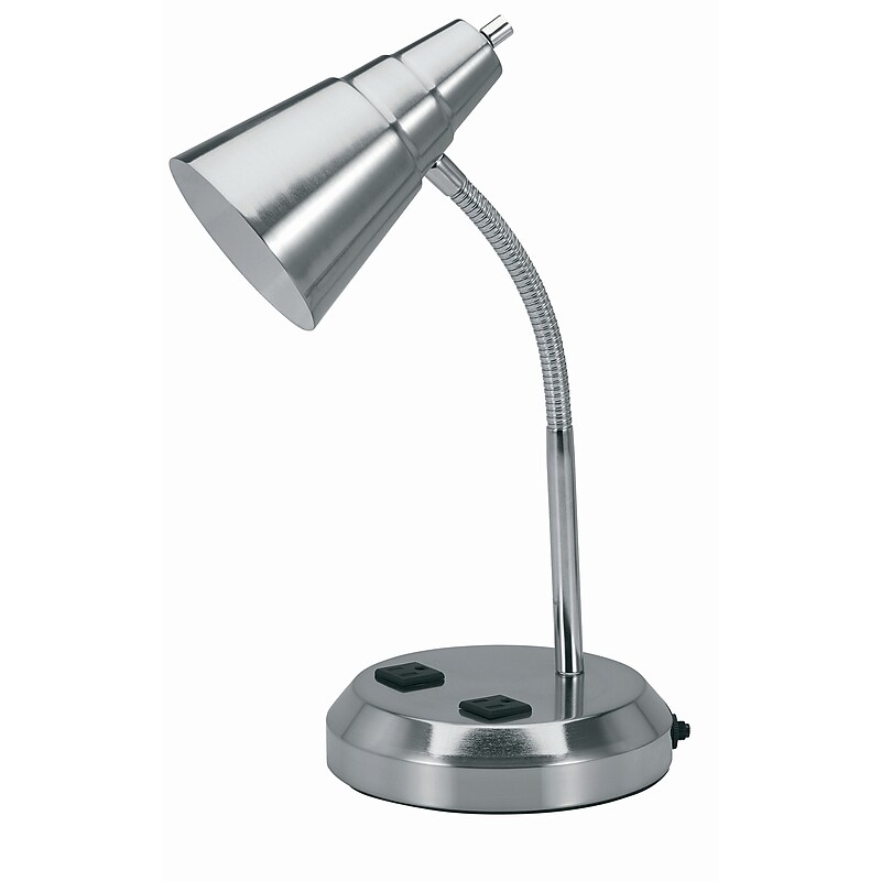 V-LIGHT CFL Gooseneck Style Desk Lamp with Charging Outlets, Brushed Nickel Finish (VS20105BN) image 1