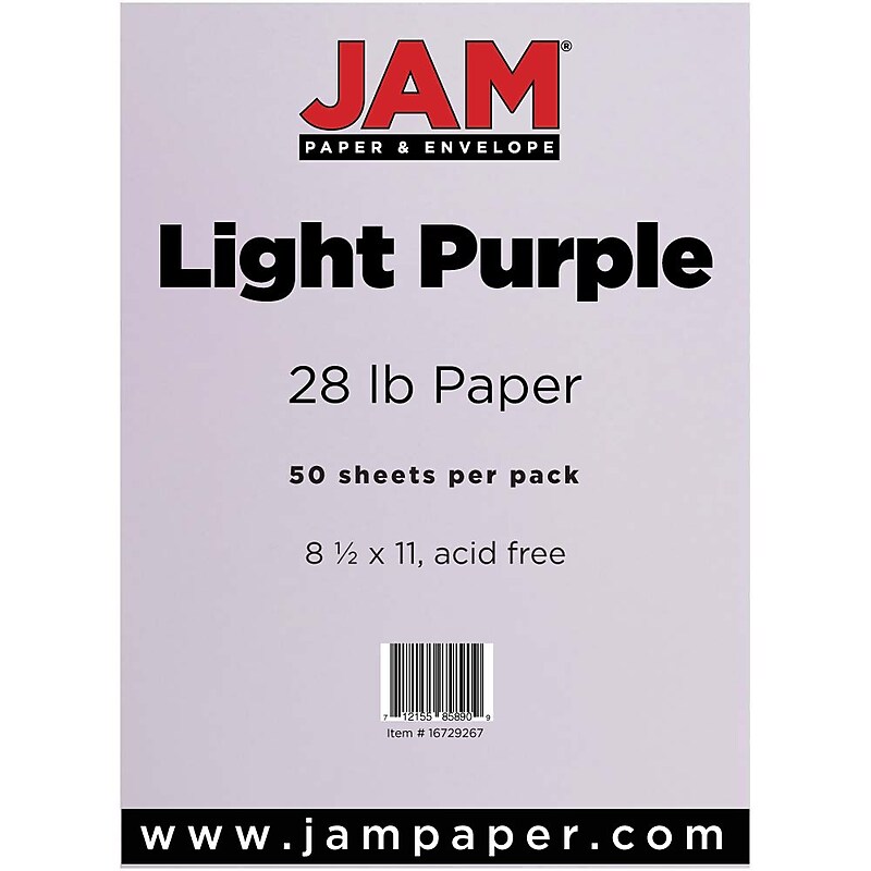 JAM Paper Matte 8.5" x 11" Color Copy Paper, 28 lbs., Light Purple, 50 Sheets/Pack (16729267) image 1