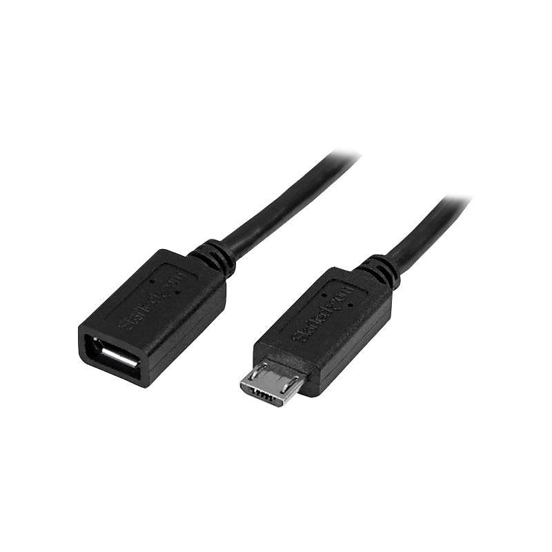 StarTech 0.5m 20" Micro-USB Extension Cable - M/F - Micro USB Male to Micro USB Female Cable image 1