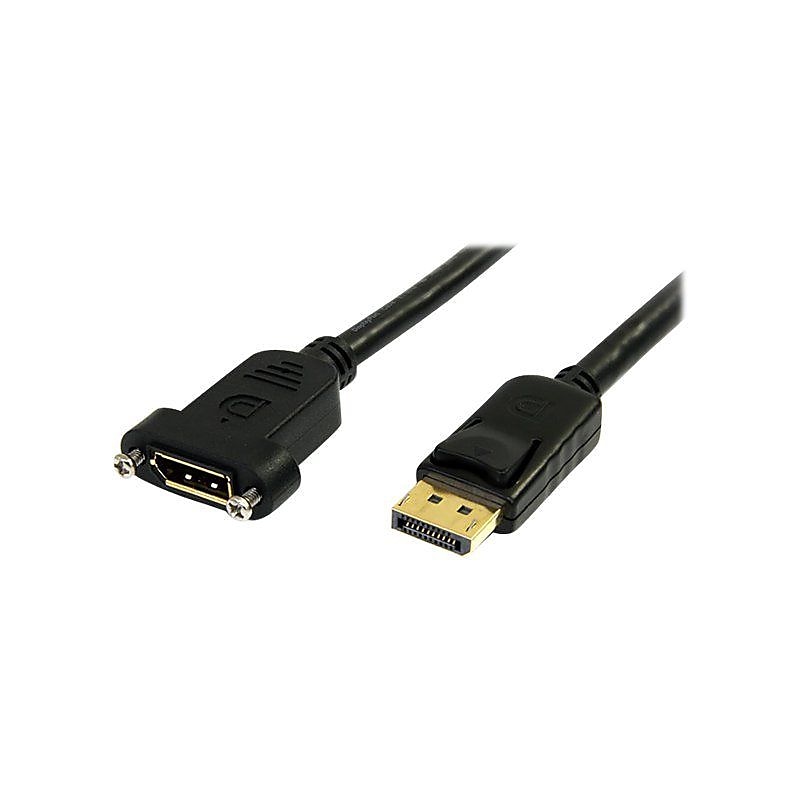 StarTech 3' DisplayPort Male to DisplayPort Female Panel Mount Power Cable, Black image 1