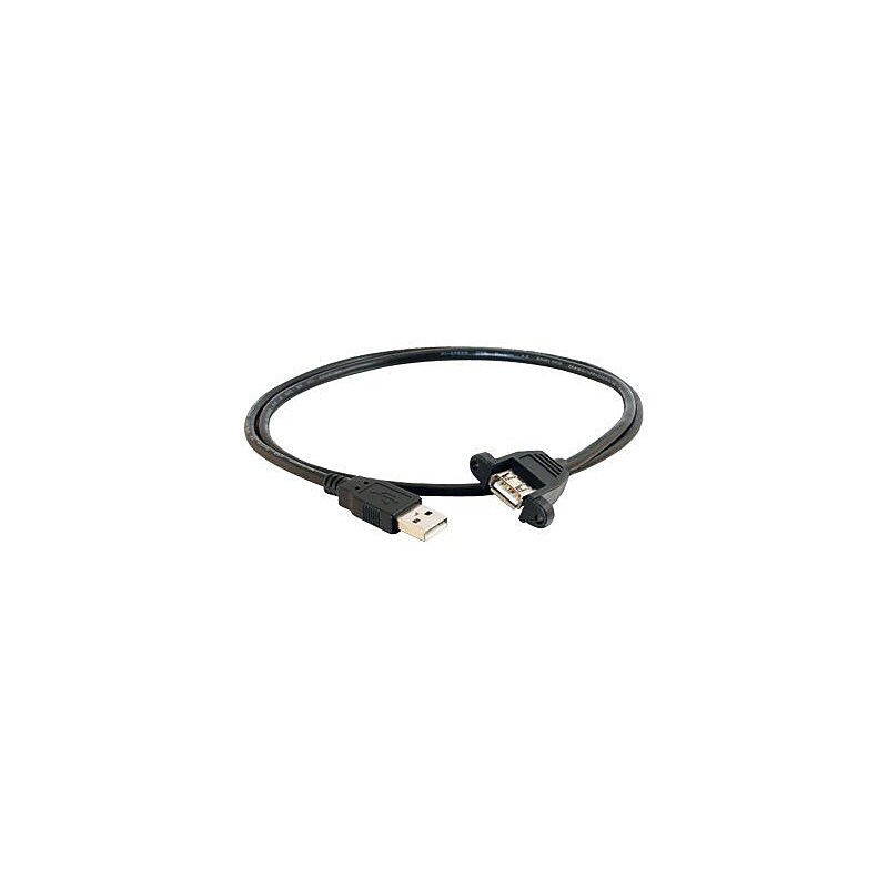 C2G ® Panel Mount USB 2.0 Type A Male/Female Data Transfer Cable, 1.5', Black (28062) image 1
