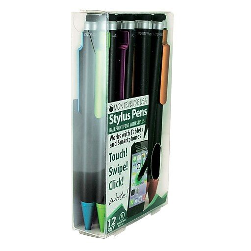 Monteverde One Touch Ballpoint Pen with Top Stylus, Assorted Colors, 12