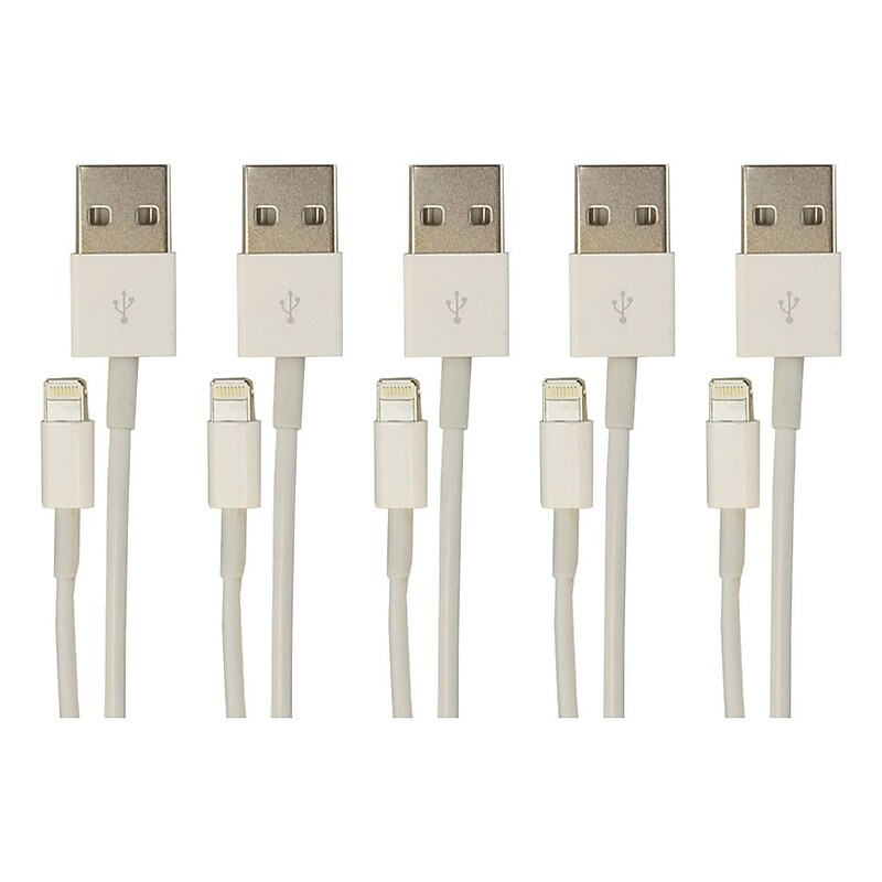 VisionTek 3.25 ft Lightning to USB-A Cable, Male to Male, White, 5/Pack (900759) image 1